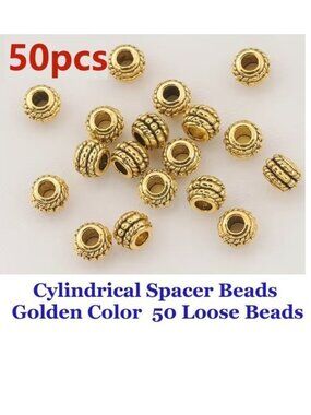 Cylindrical Spacer Beads Golden Color  50 Loose Beads